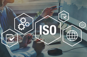 ISO standards quality control concept, assurance warranty - obrazy, fototapety, plakaty