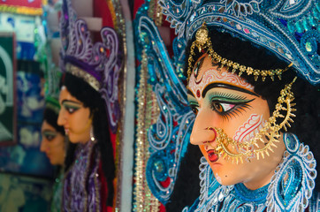 Fototapeta na wymiar Goddess mother Durga beautifully decorated just before Durga puja festival