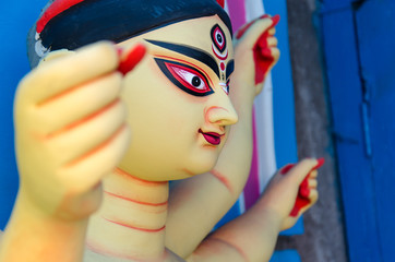 Close up of Hindu Goddess Durga with use of selective focus