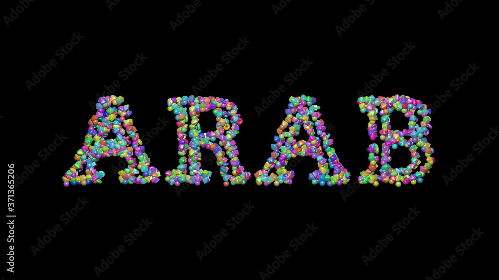 Aufkleber colorful 3d writing of arab text with small objects over a dark background and matching shadow for a