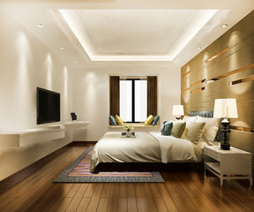 3d rendering luxury classic modern bedroom suite in hotel