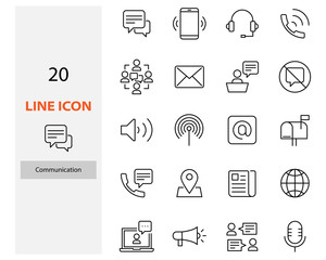 set of communication thin line icons, contact, video call