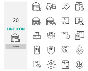 set of delivery thin line icons, box, shipping