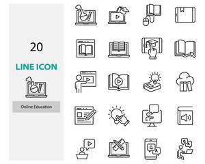 set of online education thin line icons, study, elearning