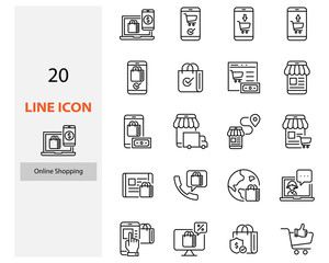 set of online shopping thin line icons, customer service