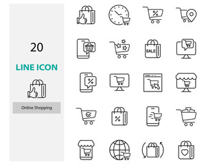set of online shopping thin line icons, customer service