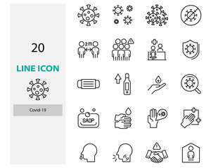 set of coronavirus line icons, Covid-19, flu, virus Prevention