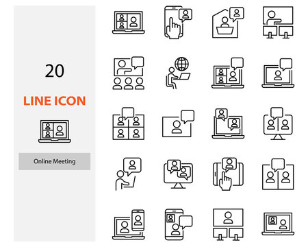 Set Of Video Conference Icons, Online Meeting, Work At Home, Online Education