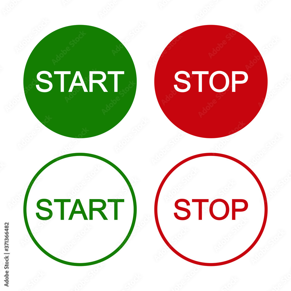 Poster start and stop vector button. red and green round shape icon. turn on and off switch symbol. power c