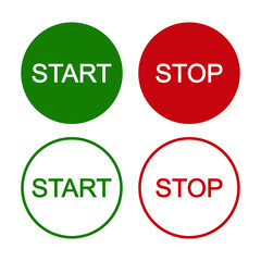 Start and stop vector button. Red and green round shape icon. Turn on and off switch symbol. Power controller panel sign. isolated on white background.