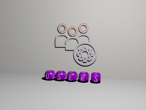 3D illustration of USERS graphics and text made by metallic dice letters for the related meanings of the concept and presentations for business and icon