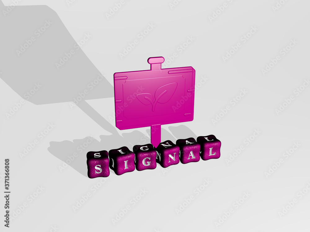 Poster signal 3d icon on cubic text - 3d illustration for background and design