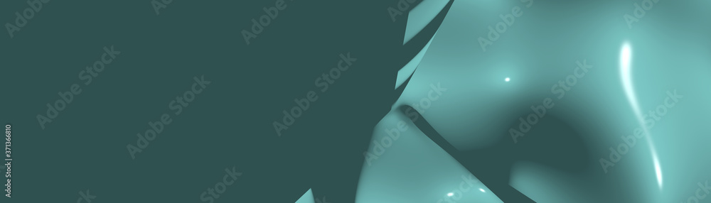 Poster ultra wide 3d illustration of a geometrical shape of medium turquoise color on a white abstract back