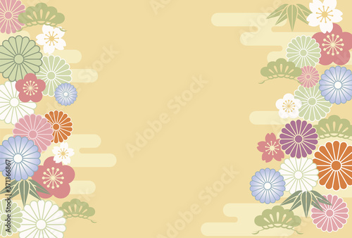 パステルカラーの松竹梅フレーム 年賀状素材 Wall Mural Callmetak