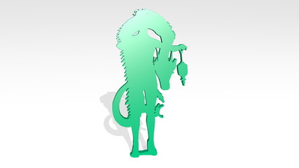 girl 3D icon casting shadow - 3D illustration for beautiful and background