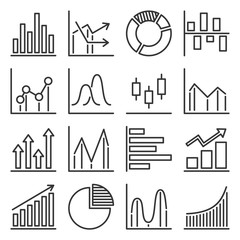 Diagram and Graphs Icons Set on White Background. Line Style Vector