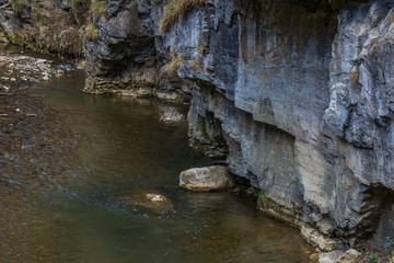 Fototapeta na wymiar creek with steep rock wald in a nature reserve