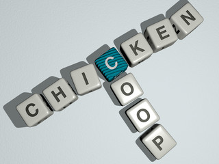 CHICKEN COOP crossword by cubic dice letters - 3D illustration for background and food