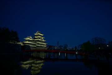 The historic Matsumoto Castle at Night in Japan