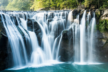 Close-up waterfall, Shifen Waterfall, New Taipei, Taiwan.