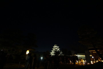 Fototapeta na wymiar Japanese castle at night time in Matsumoto, Nagano, Japan.