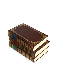Stack of books in colour covers with white sheets isolated on a white background