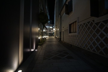 Fototapeta na wymiar A night street at the city. Matsumoto, Nagano / Japan