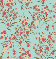 weet Ditsy Florals and Leaves Small Flowers Seamless Pattern Trendy Elegant Colors Perfect for Fashion and Wrapping Paper Print
