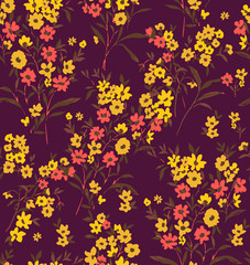 Obraz premium weet Ditsy Florals and Leaves Small Flowers Seamless Pattern Trendy Elegant Colors Perfect for Fashion and Wrapping Paper Print