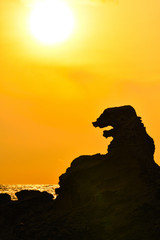 男鹿半島ゴジラ岩と海と夕陽