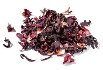 Dry hibiscus tea isolated on white. Close-up © Lezel