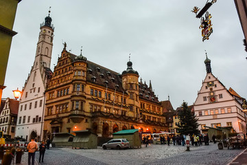 Old Town Hall Rathaus on main square in old town Rothenburg ob der Tauber, Bavaria, Germany....