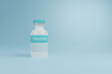 Medical vial for vaccination in white glass bottle. 3d illustration rendering.