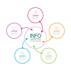 Vector infographic template, circle with 5 steps or options. Data presentation, business concept design for web, brochure, diagram.