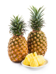 Slice of pineapple on white dish