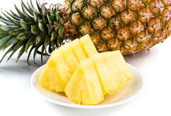 Sliced of pineapple on white background