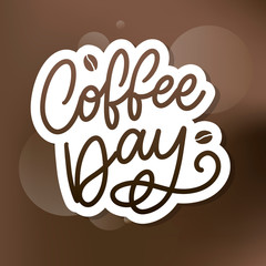 International Coffee Day lettering with coffee beans. Vector illustration