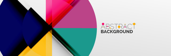 Bright color circles, abstract round shapes and triangles composition with shadow effects. Vector modern geometric design template