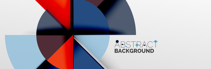 Bright color circles, abstract round shapes and triangles composition with shadow effects. Vector modern geometric design template