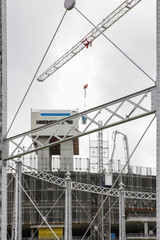 Tower cranes working at building construction industry