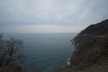 Fototapeta na wymiar Beautiful landscape with sea coast in summer cloudy day
