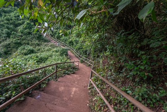 magical trails through a mountain forest in a tourist place Yana Rocks this is an old stone formation with caves inside. Karnataka. India. Indian tourism concept