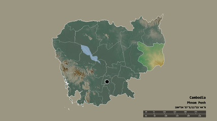 Location of Môndól Kiri, province of Cambodia,. Relief