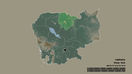 Location of Preah Vihéar, province of Cambodia,. Relief