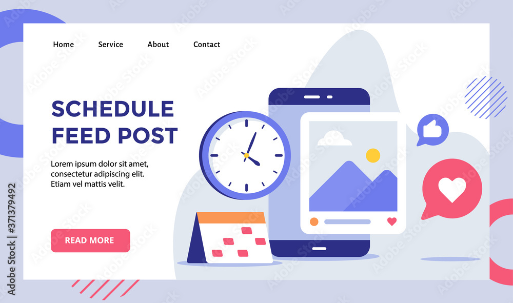 Poster schedule feed post picture on smartphone screen campaign for web website home homepage landing page 