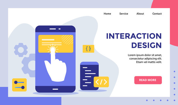 interaction design finger touchscreen smarphone campaign for web website home homepage landing page template banner with modern flat style
