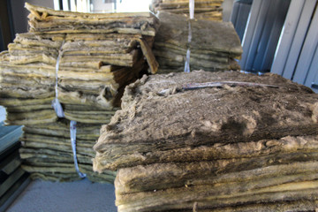 Old panels of insulation wool, construction material, thermal insulation