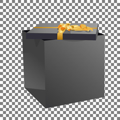 Fototapeta premium Open black gift box with yellow bow