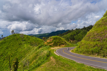 Motorcycle drive riding in mountain road