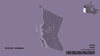British Columbia, province of Canada, zoomed. Administrative